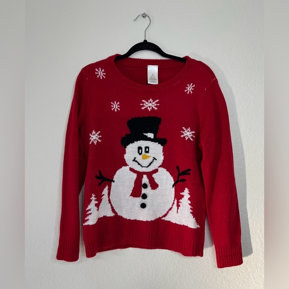 Red Metallic Snowman Ugly‎ Christmas Sweater Winter Holiday Party, Women’s Large - Picture 1 of 11